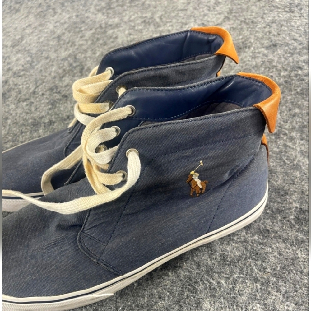 Ralph Lauren Blue and Tan High-Top Sneakers